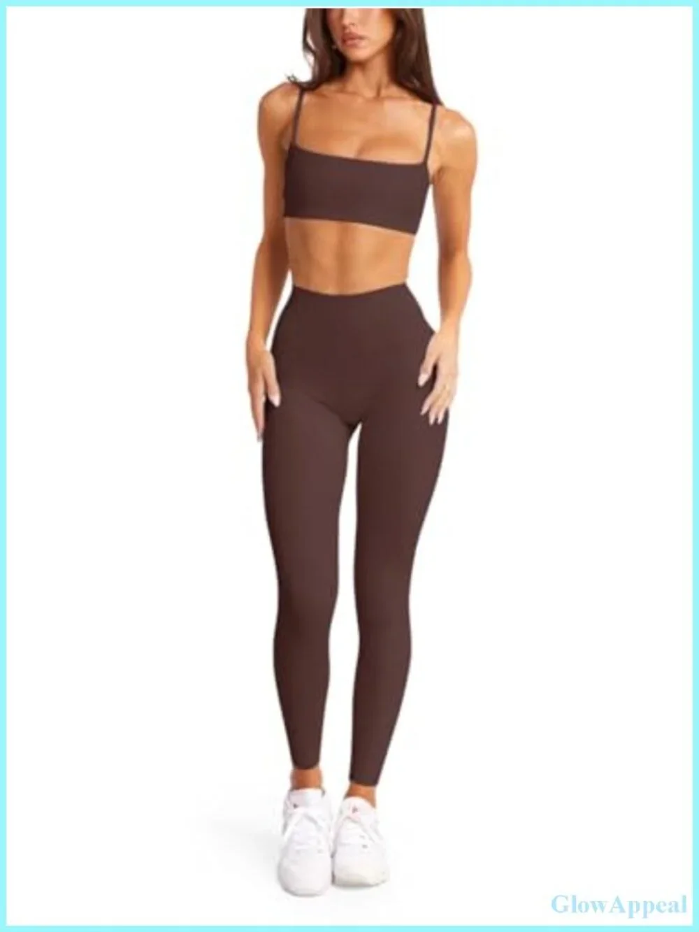 Square Neck Spaghetti Strap Sports Bra Wireless Padded Crop Top Yoga Workout